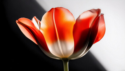 Colorful Tulip Flower Against A Black And White Background On A Bright Sunny Day