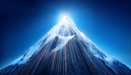 Luminous Crystal Mountain Peak With Ethereal Light Pathways Leading To Summit Representing Achievement And Spiritual Ascension Journey