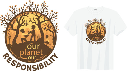 OUR PLANET OUR RESPONSIBILITY &ndash; Inspiring eco-friendly slogan design. Promotes sustainability, climate change awareness, and unity to protect Earth and build a greener future for all generations.