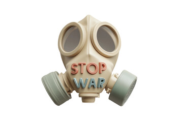 Stop war message on gas mask symbolizing peace and anti-war movement, cut out