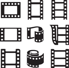 Obraz premium Set of nine black and white film strip icons with varied poses movie cinema