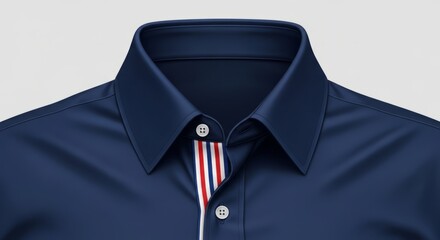 Stylish navy polo shirt with red white stripe detail offers a modern and upscale look for fashion designs or branding projects, a touch of elegance and class