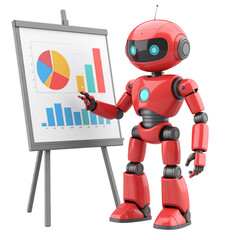 Naklejka premium A cute AI robot character performing various business and finance activities, GPT chatbot icon. Artificial intelligence, trendy technology, support service, funny automation computer