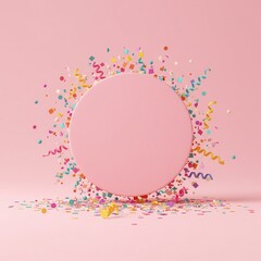 Pink circle with confetti around