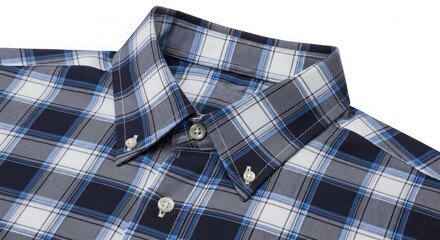 Stylish navy blue and white plaid shirt with button-down collar offers a classic and versatile look for professional or casual wear