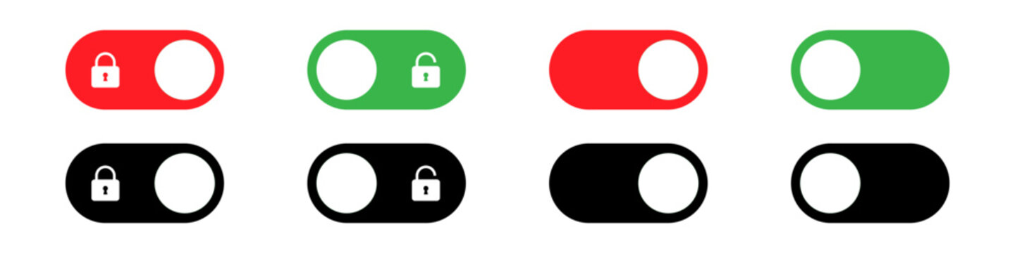 On Off toggle switch buttons. lock icon security symbol - locked, unlock icon button