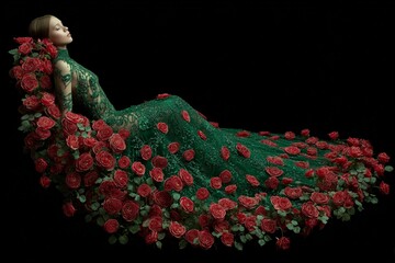 Romantic red and pink rose flowers form a beautiful heart shape, a perfect symbol of love and Valentine's Day romance