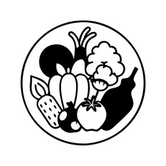 Illustration of a plate full of fresh vegetables in a minimalist style