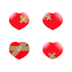 set of red hearts with bandage plester icon