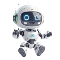 A cute AI robot character performing various business and finance activities, GPT chatbot icon. Artificial intelligence, trendy technology, support service, funny automation computer