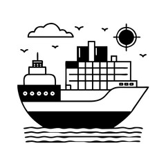 Fototapeta premium Vector art of cargo ship container vessel carrying goods across the ocean international trade