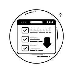 Vector art of checklist with download button in a circle perfect for web design and more
