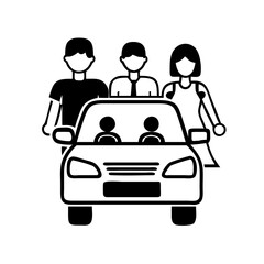 Vector art of group of friends going on a road trip in a car people traveling together