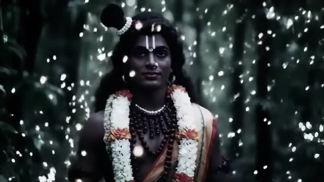 Hindu God in Forest with Sparkles.