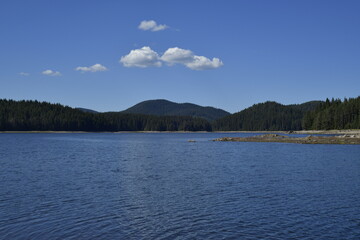 Landscape - water, trees, blue sky and clouds