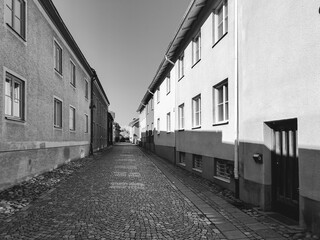 An empty city street in black and white