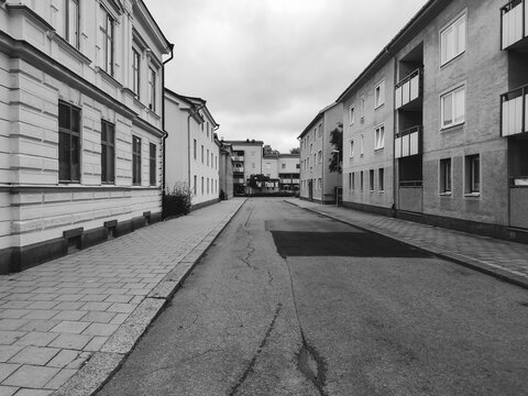 An empty city street in black and white