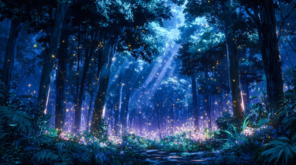Enchanting Firefly Forest Night Scene Magical Glow