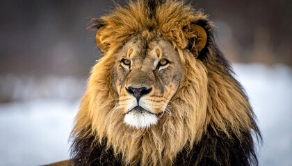 Obraz premium Majestic lion in winter landscape