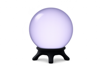 Glowing purple egg-shaped crystal ball on stand, isolated on transparent.