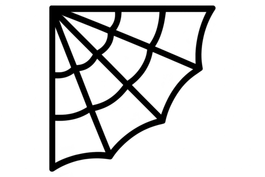 Minimalist black spider web graphic isolated on a transparent background