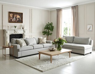 Fototapeta premium Elegant light-gray living room