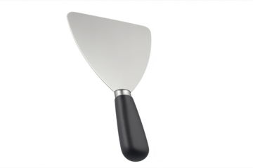 Sleek metal kitchen spatula, isolated on transparent background, cooking utensil