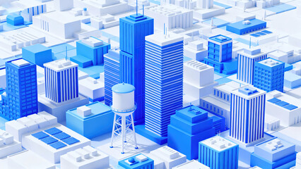 Obraz premium Futuristic Blue and White 3D City Model