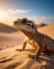 Close-up of a desert lizard basking in the sun