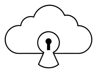 Vector art of conceptual line art of a cloud shape with a keyhole in the center, symbolizing cloud computing, data security, privacy, access, or digital protection