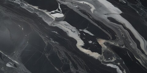 Dramatic Black and White Marble with Swirling Veins and Texture