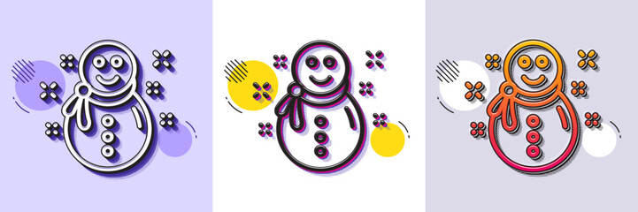 Obraz premium Christmas snowman line icon. Halftone dotted pattern. Gradient icon with grain shadow. New year sign. Winter holiday symbol. Line snowman icon. Various designs. Vector