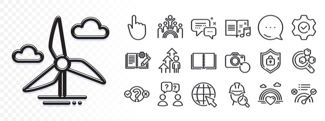 Employees messenger, Inspect and Chemistry lab line icons for web app. Glare of light effect. Message icon. Pack of Music book, Hand click, Correct answer pictogram icons. Vector