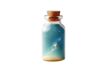 Galaxy in a bottle with sand base and cork sealing, cut out