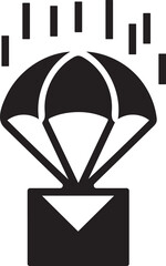 Black icon of a parachute delivering a package with falling lines delivery drop