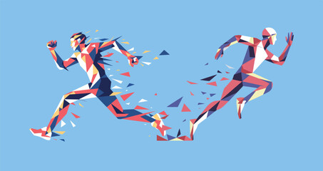 Abstract Polygon Runners – Dynamic Speed and Energy Sports Illustration, sports day