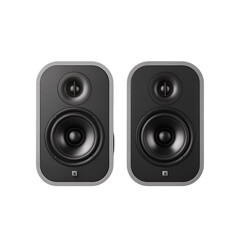 Obraz premium Two Modern Black Studio Monitor Speakers with Silver Trim audio sound