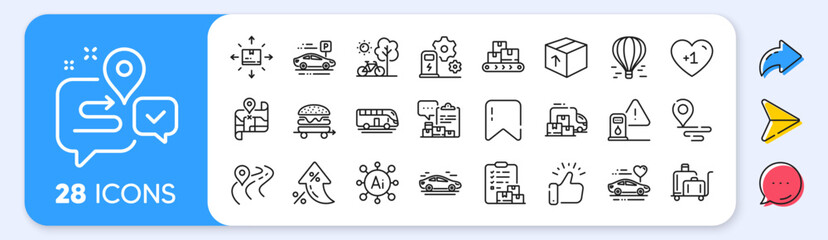 Luggage trolley, Inventory report and Wholesale goods line icons. Interest rate, AI generate, Inflation icons. Pack of Charging station, Package, Honeymoon travel icon. Vector