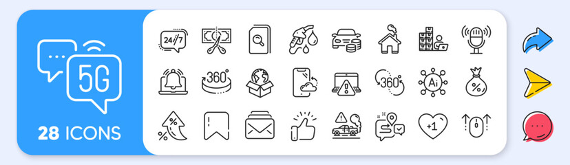 Inventory, Delivery service and Microphone line icons. Interest rate, AI generate, Inflation icons. Pack of Buy car, Swipe up, Petrol station icon. Vector