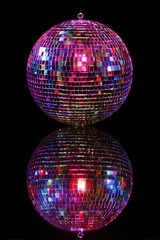 Obraz premium Colorful Disco Ball Reflecting Light Against a Black Background for Dance and Party Themes