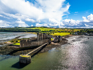 Blackness Castle over Forth Estuary from a drone, Blackness, Scotland