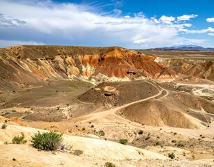 Colorful desert landscape with canyons and trails