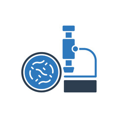 Bacteria Research Icon - Microscope With Microbe Icon