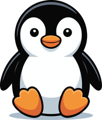 Obraz premium Cute cartoon penguin illustration, adorable black and white polar bird character for stickers and cards