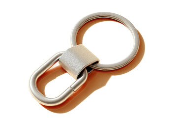 Obraz premium Sleek metal keychain with leather loop on solid background, cut out