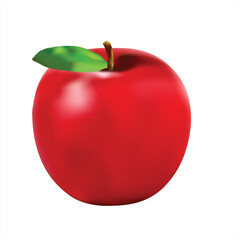 Realistic Red Apple with Green Leaf Isolated on White