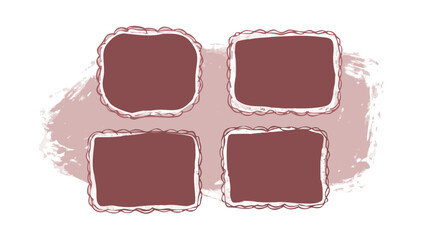Four brown rectangular frames with lace edges on a light brown watercolor background design element