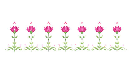 Watercolor floral border with pink flowers and green leaves in a repeating pattern design element