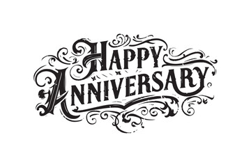 Ornate Happy Anniversary Floral Vector | Decorative Calligraphy Typography with Vintage Flourishes for Greeting Cards & Sublimation