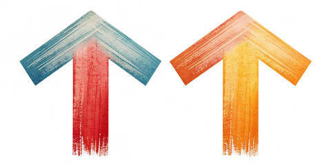  Two vertical arrows with textured, brushstroke designs are depicted. 